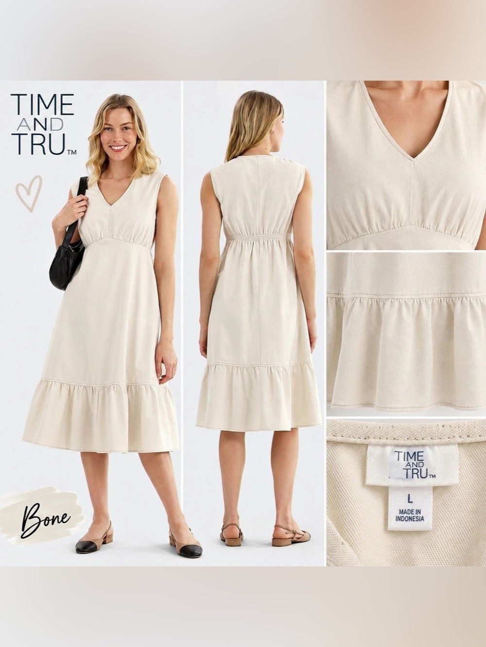 NWT Time and Tru Women's Sleeveless Denim Dress with Ruffle Hem size L